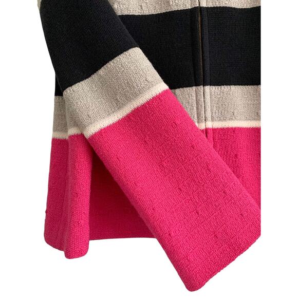 St John Jacket Textured Knit Striped Zip Front Blazer Pink Gray Black - Picture 5 of 6